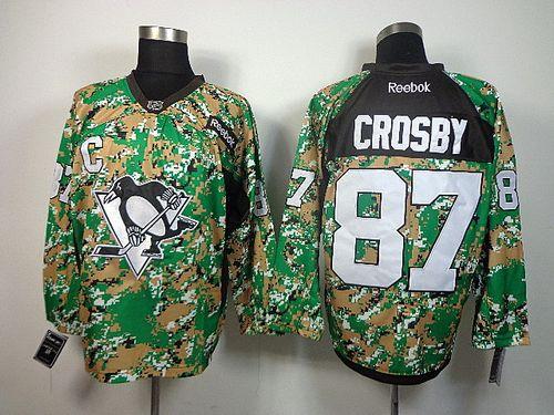 Penguins #87 Sidney Crosby Camo Veterans Day Practice Stitched NHL Jersey