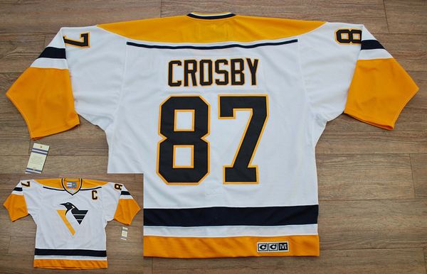 Penguins #87 Sidney Crosby Stitched White CCM Throwback NHL Jersey