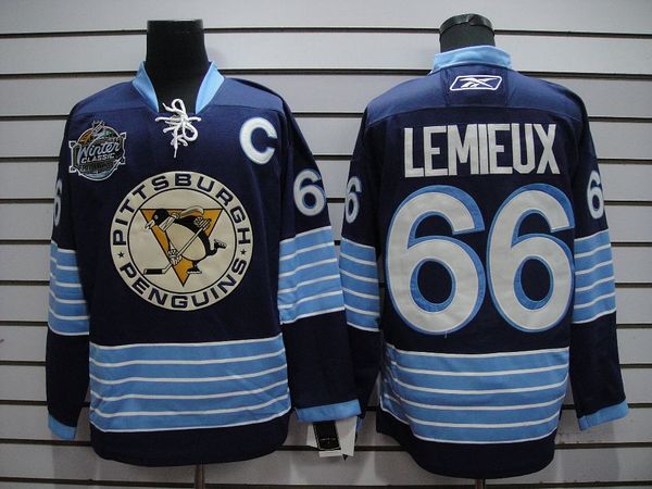 Penguins #66 Mario Lemieux Stitched Dark Blue 2011 Winter Classic Vintage NHL Jersey