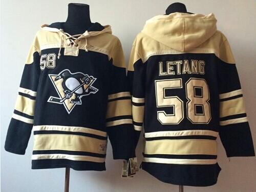 Penguins #58 Kris Letang Black Sawyer Hooded Sweatshirt Stitched NHL Jersey