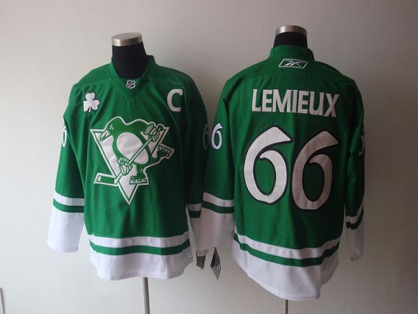 Penguins #66 Mario Lemieux Stitched Green St Patty's Day NHL Jersey