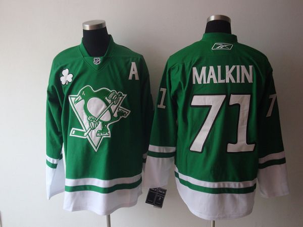 Penguins #71 Evgeni Malkin Stitched Green St Patty's Day NHL Jersey