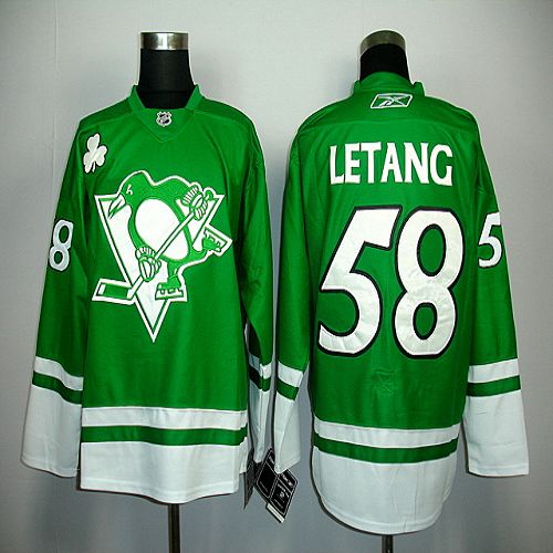Penguins #58 Kris Letang  Stitched Green St Patty's Day NHL Jersey