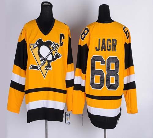 Penguins #68 Jaromir Jagr Yellow CCM Throwback Stitched NHL Jersey