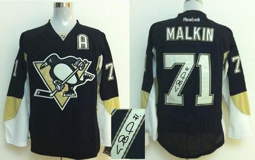 Penguins #71 Evgeni Malkin Black Autographed Stitched NHL Jersey