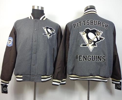 Pittsburgh Penguins Blank Satin Button Up Grey NHL Jacket