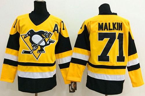 Penguins #71 Evgeni Malkin Yellow Throwback Stitched NHL Jersey