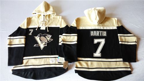 Penguins #7 Paul Martin Black Sawyer Hooded Sweatshirt Stitched NHL Jersey