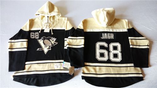 Penguins #68 Jaromir Jagr Black Sawyer Hooded Sweatshirt Stitched NHL Jersey