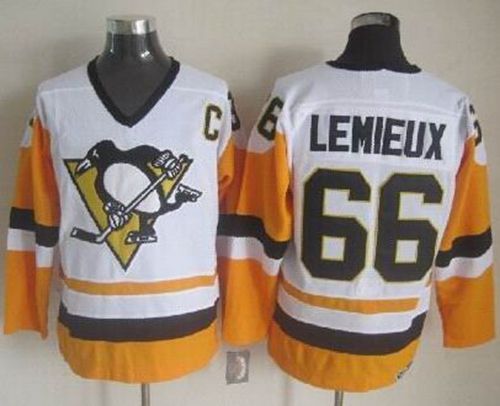 Penguins #66 Mario Lemieux White/Black CCM Throwback Stitched NHL Jersey