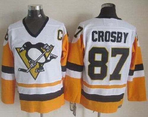Penguins #87 Sidney Crosby White/Black CCM Throwback Stitched NHL Jersey