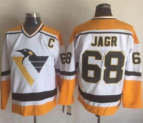 Penguins #68 Jaromir Jagr White/Yellow CCM Throwback Stitched NHL Jersey