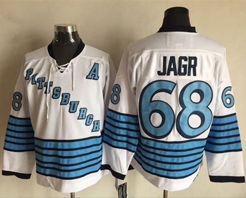 Penguins #68 Jaromir Jagr White/Light Blue CCM Throwback Stitched NHL Jersey