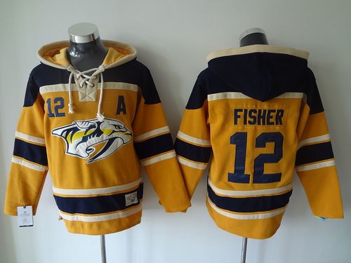 Predators #12 Mike Fisher Yellow Sawyer Hooded Sweatshirt Stitched NHL Jersey