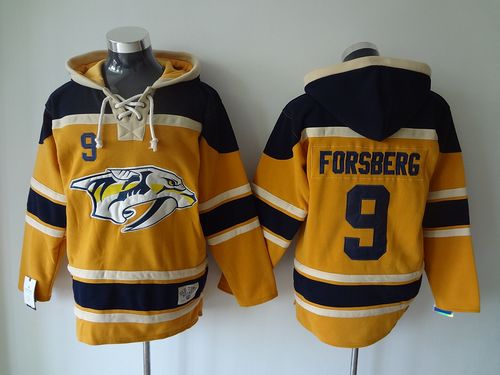 Predators #9 Filip Forsberg Yellow Sawyer Hooded Sweatshirt Stitched NHL Jersey