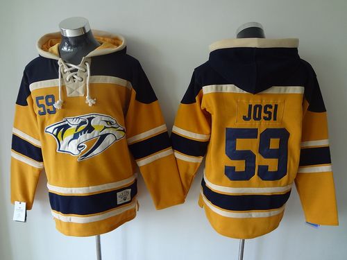 Predators #59 Roman Josi Yellow Sawyer Hooded Sweatshirt Stitched NHL Jersey
