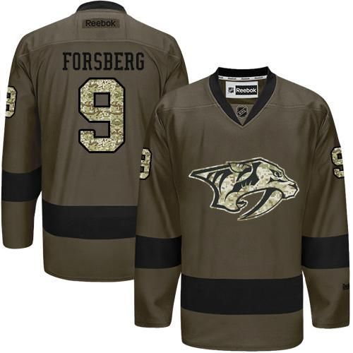Predators #9 Filip Forsberg Green Salute to Service Stitched NHL Jersey