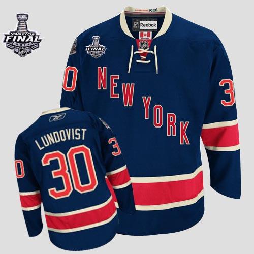 Rangers #30 Henrik Lundqvist Dark Blue 85TH Third With 2014 Stanley Cup Finals Stitched NHL Jersey