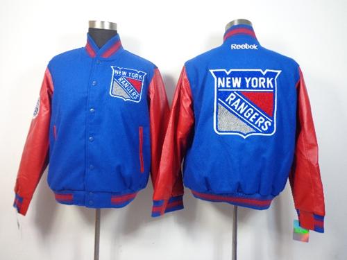 New York Rangers Satin Button Up Blue NHL Jacket