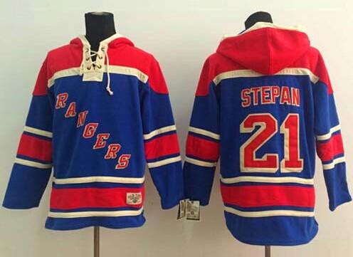 Rangers #21 Derek Stepan Blue Sawyer Hooded Sweatshirt Stitched NHL Jersey