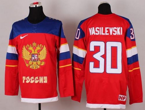 2014 Olympic Team Russia #30 Andrei Vasilevski Red Stitched NHL Jersey