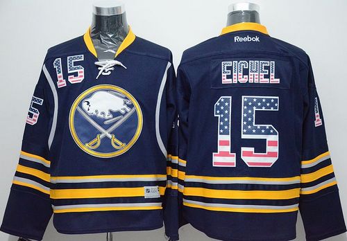 Sabres #15 Jack Eichel Navy Blue USA Flag Fashion Stitched NHL Jersey