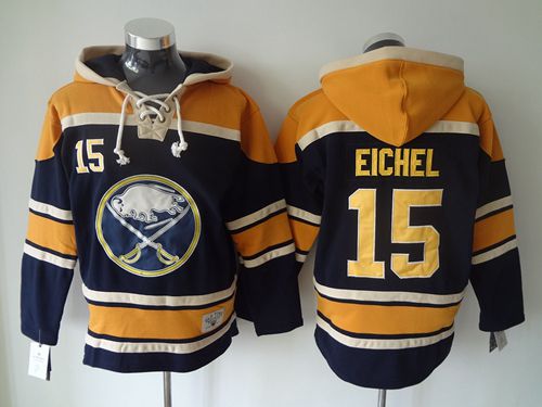 Sabres #15 Jack Eichel Navy Blue Sawyer Hooded Sweatshirt Stitched NHL Jersey