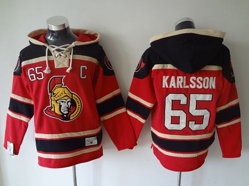 Senators #65 Erik Karlsson Red Sawyer Hooded Sweatshirt Stitched NHL Jersey