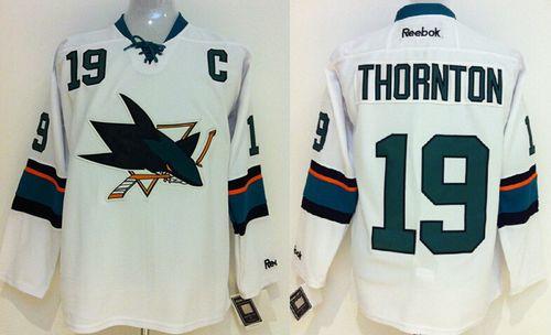 Sharks #19 Joe Thornton Stitched White NHL Jersey