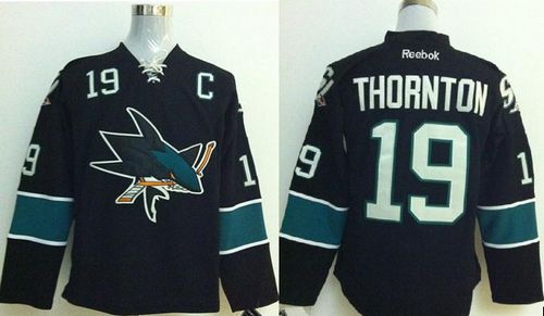 Sharks #19 Joe Thornton Stitched Black NHL Jersey
