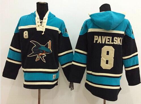 Sharks #8 Joe Pavelski Black Sawyer Hooded Sweatshirt Stitched NHL Jersey