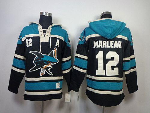 Sharks #12 Patrick Marleau Blue Sawyer Hooded Sweatshirt Stitched NHL Jersey