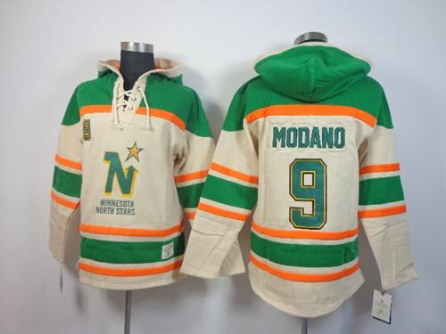 Stars #9 Mike Modano Cream Sawyer Hooded Sweatshirt Stitched NHL Jersey