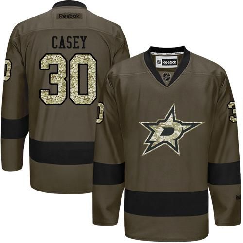 Stars #30 Jon Casey Green Salute to Service Stitched NHL Jersey