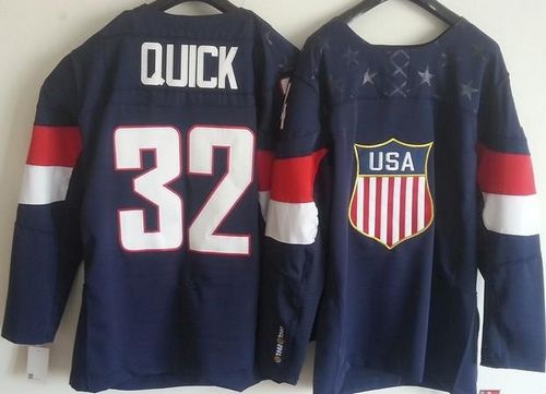 2014 Olympic Team USA #32 Jonathan Quick Navy Blue Stitched NHL Jersey