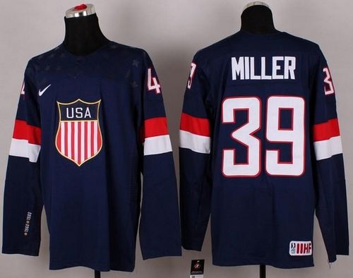2014 Olympic Team USA #39 Ryan Miller Navy Blue Stitched NHL Jersey