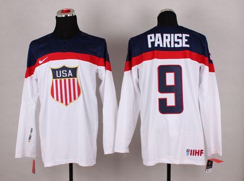 2014 Olympic Team USA #9 Zach Parise White Stitched NHL Jersey