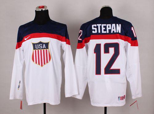 2014 Olympic Team USA #12 Derek Stepan White Stitched NHL Jersey