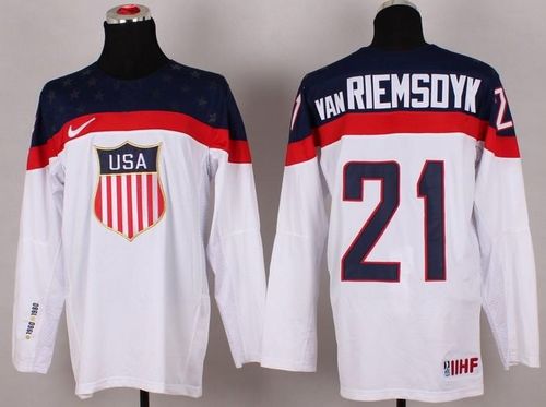 2014 Olympic Team USA #21 James van Riemsdyk White Stitched NHL Jersey