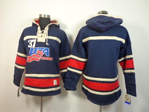 Olympic Team USA Blank Navy Blue Throwback Sawyer Hooded Sweatshirt Stitched NHL Jersey