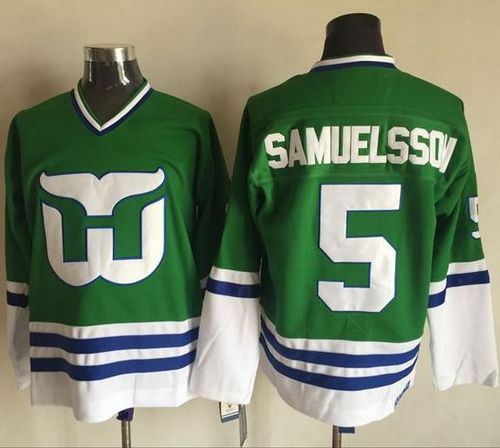 Whalers #5 Ulf Samuelsson Green CCM Throwback Stitched NHL Jersey