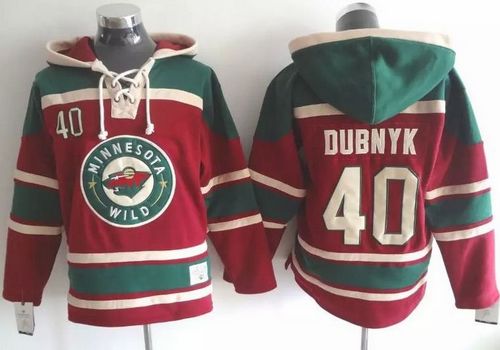 Wild #40 Devan Dubnyk Red Sawyer Hooded Sweatshirt Stitched NHL Jersey