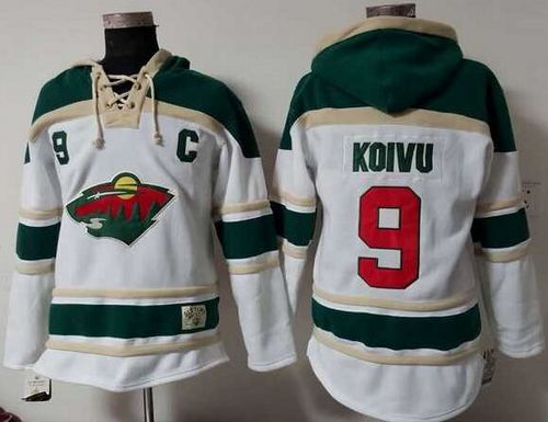 Wild #9 Mikko Koivu White Sawyer Hooded Sweatshirt Stitched NHL Jersey