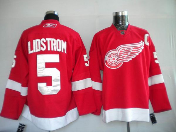 Red Wings #5 Nicklas Lidstrom Stitched Red NHL Jersey