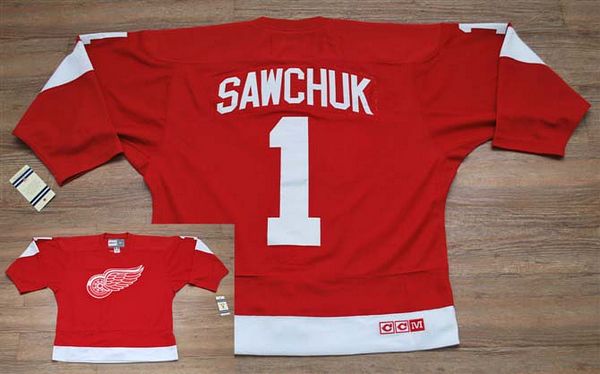 Red Wings #1 Terry Sawchuk Stitched Red CCM Throwback NHL Jersey