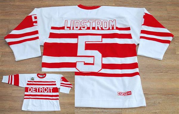 Red Wings #5 Nicklas Lidstrom White CCM Throwback 75TH Stitched NHL Jersey