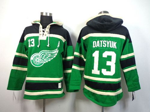 Red Wings #13 Pavel Datsyuk Green St. Patrick's Day McNary Lace Hoodie Stitched NHL Jersey