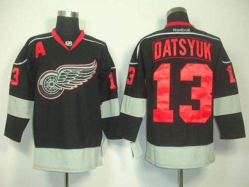 Red Wings #13 Pavel Datsyuk Black Ice Stitched NHL Jersey