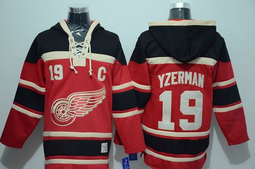 Red Wings #19 Steve Yzerman Red Sawyer Hooded Sweatshirt Stitched NHL Jersey