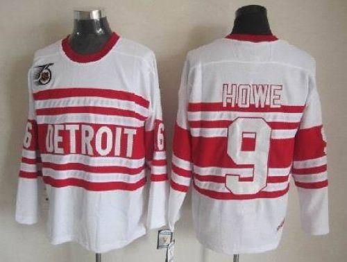 Red Wings #9 Gordie Howe White CCM Throwback 75TH Stitched NHL Jersey